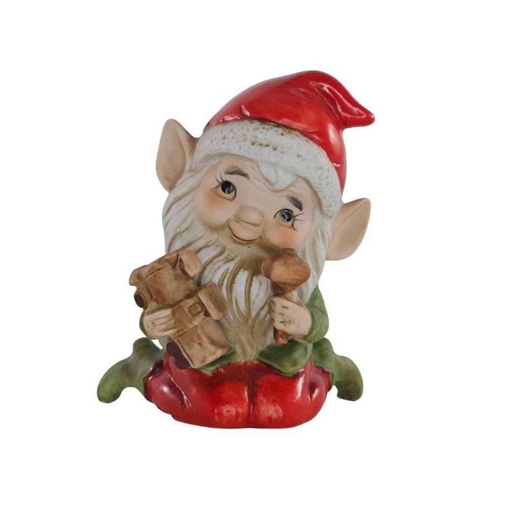 Vintage Homco Elf Making a Train Holding Hammer Figurine #5406